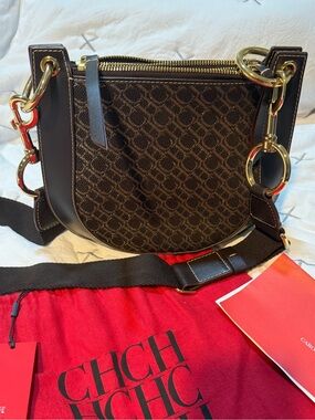 Carolina Herrera Dark Brown Monogram Castanuela Bag
